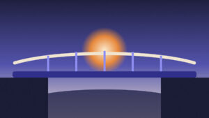 Puente que une dos orillas al amanecer