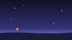 Luna creciente y estrellas sobre el horizonte