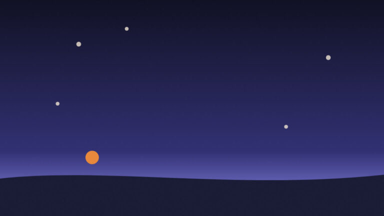 Luna creciente y estrellas sobre el horizonte