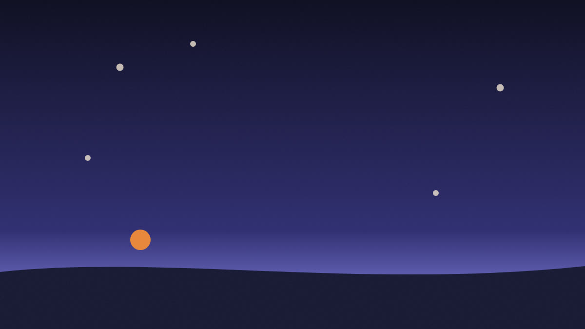 Luna creciente y estrellas sobre el horizonte