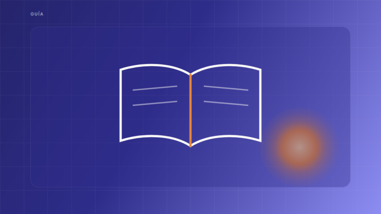 Libro abierto con el lomo naranja, sobre cielo degradado indigo con sol bajo