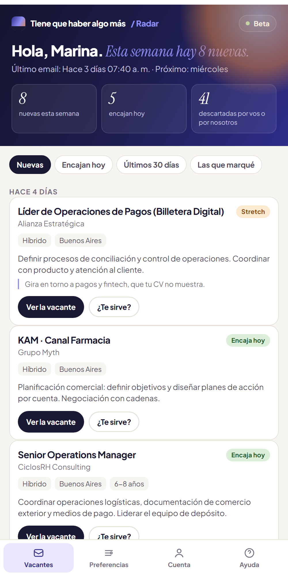 Mi Radar en el celular: vacantes de la semana, filtros y marcas